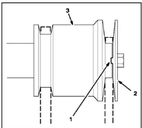 Technical diagram of a mechanical assembly with labeled components 1, 2, and 3