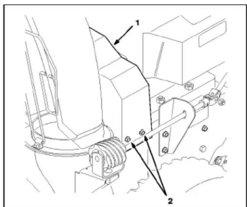 Technical diagram showing mechanical assembly with labeled parts 1 and 2