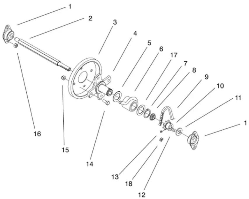 Exploded view diagram of a mechanical assembly with numbered parts for identification