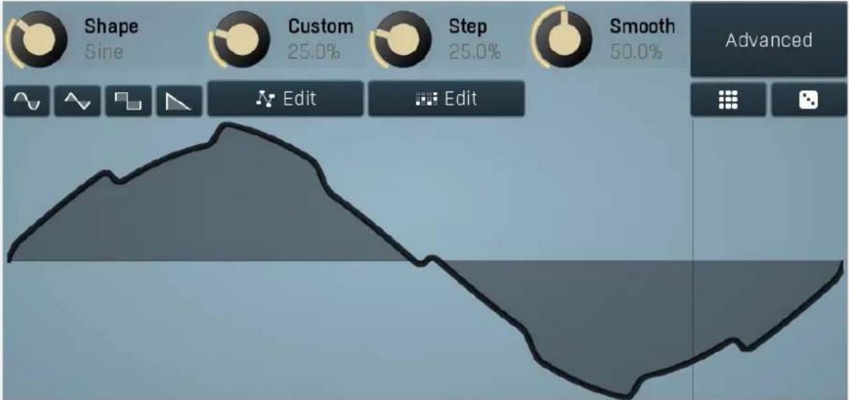 Shape Sine Custom 25.0% Step 25.0% Smooth 50.0% Advanced Edit Edit