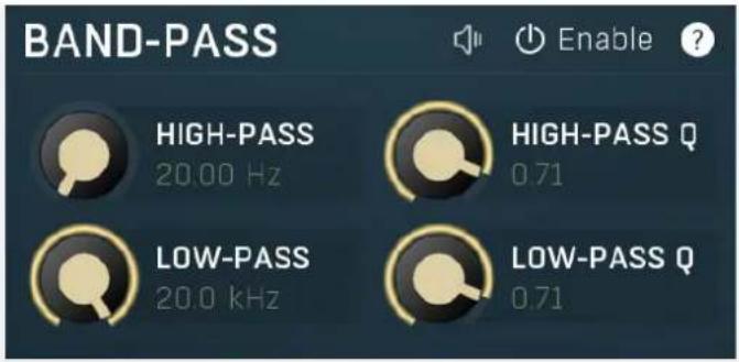 BAND-PASS HIGH-PASS 20.00 Hz HIGH-PASS Q 0.71 LOW-PASS 20.0 kHz LOW-PASS Q 0.71