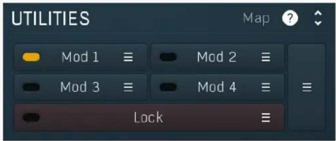 UTILITIES Map ? Mod 1 Mod 2 Mod 3 Mod 4 Lock ≡