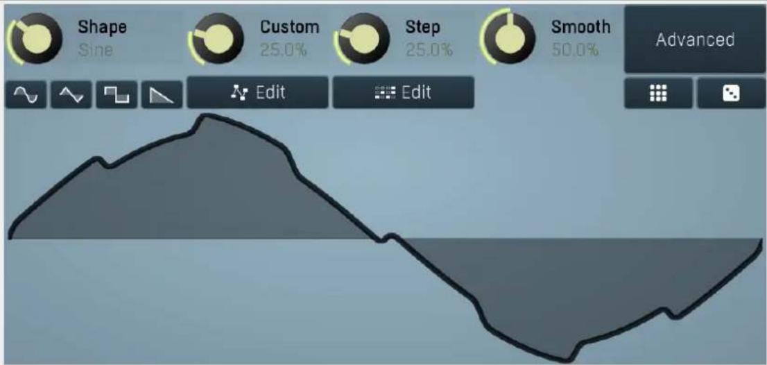 Shape Sine Custom 25.0% Step 25.0% Smooth 50.0% Advanced Edit Edit