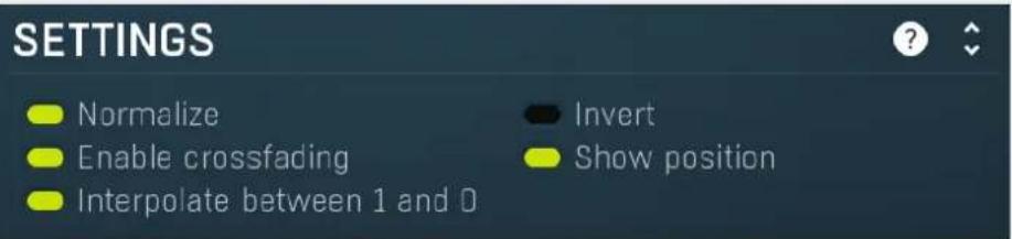 SETTINGS Normalize Enable crossfading Interpolate between 1 and 0 Invert Show position