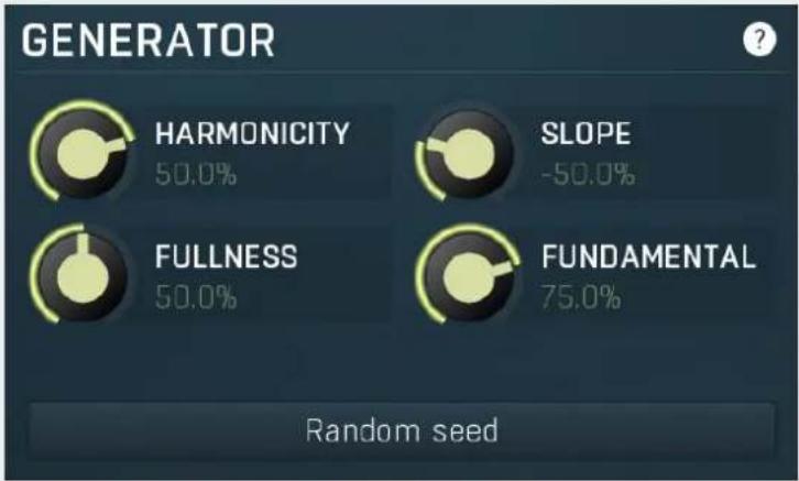 GENERATOR HARMONICITY 50.0% SLOPE -50.0% FULLNESS 50.0% FUNDAMENTAL 75.0% Random seed