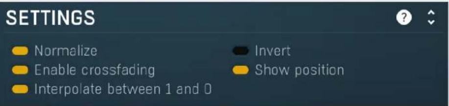 SETTINGS Normalize Enable crossfading Interpolate between 1 and 0 Invert Show position