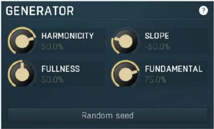 GENERATOR HARMONICITY 50.0% SLOPE -50.0% FULLNESS 50.0% FUNDAMENTAL 75.0% Random seed