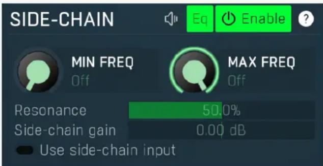SIDE-CHAIN Eq Enable ? MIN FREQ Off MAX FREQ Off Resonance 50.0% Side-chain gain 0.00 dB Use side-chain input