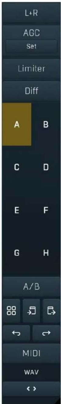 L+R AGC Set Limiter Diff A B C D E F G H A/B MIDI WAV < >