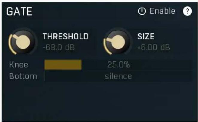 GATE Enable ? THRESHOLD -68.0 dB SIZE +6.00 dB Knee 25.0% Bottom silence