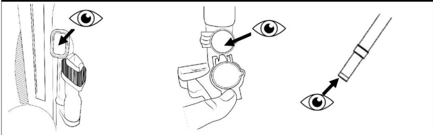 Medical illustration showing eye positioning and eye alignment instructions with labeled eye components