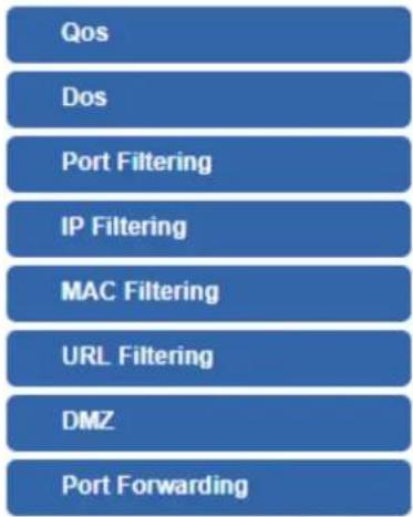 Qos Dos Port Filtering IP Filtering MAC Filtering URL Filtering DMZ Port Forwarding