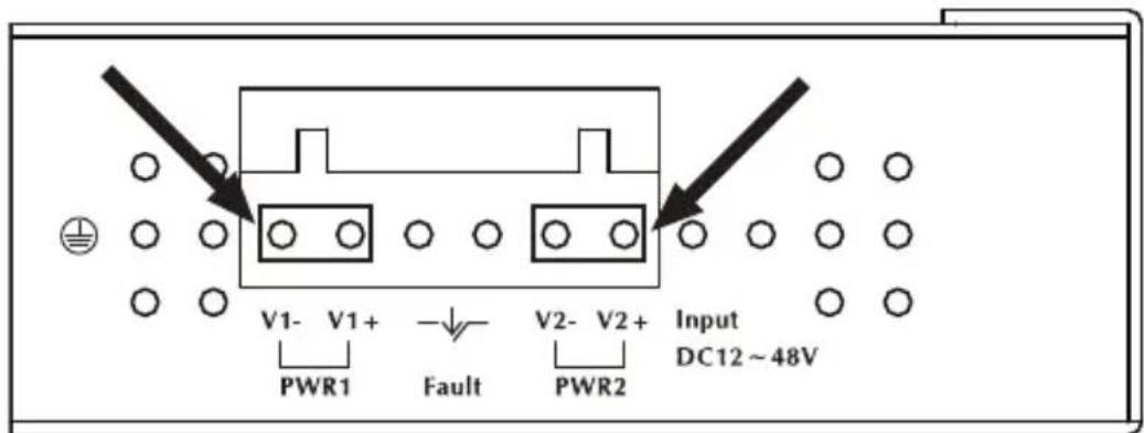 V1- V1+ PWR1 Fault V2- V2+ PWR2 Input DC12 ~ 48V