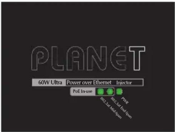 PLANET 60W Ultra Power over Ethernet Injector PoE In-use 002.3at End-Span 002.3at Mid-Span