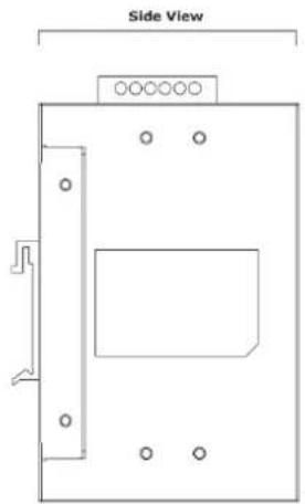 Technical line drawing of a mechanical component with mounting holes and a side view indicator (no text or symbols)