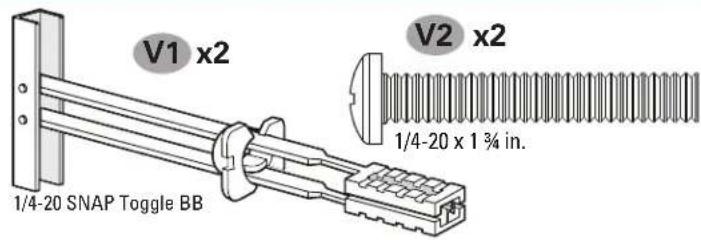V1 x2 V2 x2 1/4-20 SNAP Toggle BB 1/4-20 x 1 ¾ in.