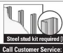 Steel stud kit required [1] Call Customer Service: