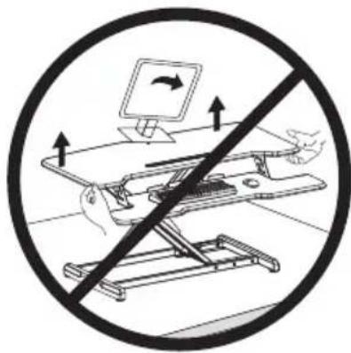 Diagram showing a crossed-out desk with computer monitor and hand gesture, indicating no movement or barrier