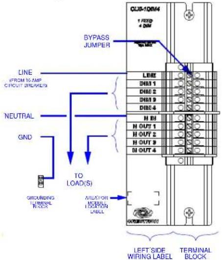 CLUB-IQBM4 1 FEED 4 DM BYPASS JUMPER LINE FROM 10 AMP CIRCUIT BREAKER NEUTRAL GND TO LOAD(S) GROUNDING TERMINAL BLOCK CREATOR MCELLUS LOCKING LABEL LEFT SIDE WIRING LABEL TERMINAL BLOCK
