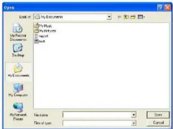 Open Look in: My Documents My Music My Features Report Back My Document My Documents My Computer My Network Files File name: Files of type: Done Cancel