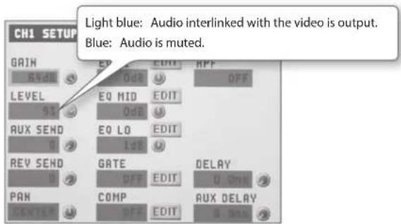 Light blue: Audio interlinked with the video is output. Blue: Audio is muted.