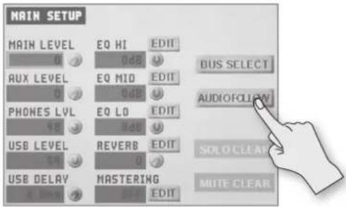 MAIN SETUP MAIN LEVEL EQ HI EDIT 0 0dB AUX LEVEL EQ MID EDIT 0 0dB PHONES LVL EQ LO EDIT 45 8dB USB LEVEL REVERB EDIT 64 0 USB DELAY MASTERING EDIT MUTE CLEAR BUS SELECT AUDIO FOLLOW SOLO CLEAR MUTE CLEAR