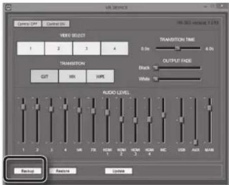V6 MODELS Gross OFF Clash 0% 1 2 3 4 VIDEO SELECT TRANSITION OUTPUT FIDE 0.0s 8.0s Black White CUT MIX WPS AUDIO LEVELS 1 2 3 4 5R 7R HOM 1 HOM 2 HOM 3 HOM 4 KC VSR AUX MAIN Backup Restore Options