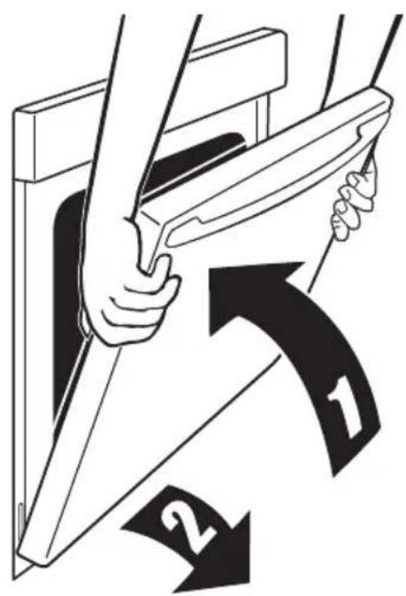 Diagram illustrating a mechanical or structural process with labeled arrows and components, likely illustrating a turning or disassembly process.