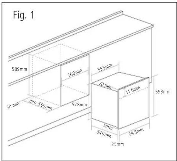 Fig. 1 589mm 560mm 555mm 20mm 116mm 593mm 50mm min 550mm 578mm 5mm 540mm 595mm 25mm