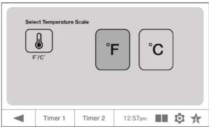 Select Temperature Scale F'/C° °F °C Timer 1 Timer 2 12:57pm