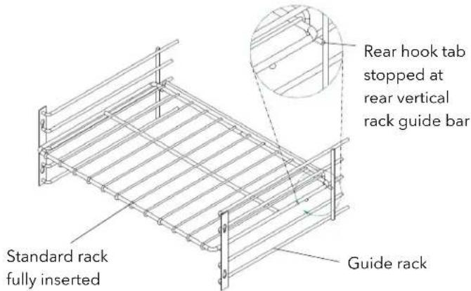 Standard rack fully inserted Guide rack Rear hook tab stopped at rear vertical rack guide bar