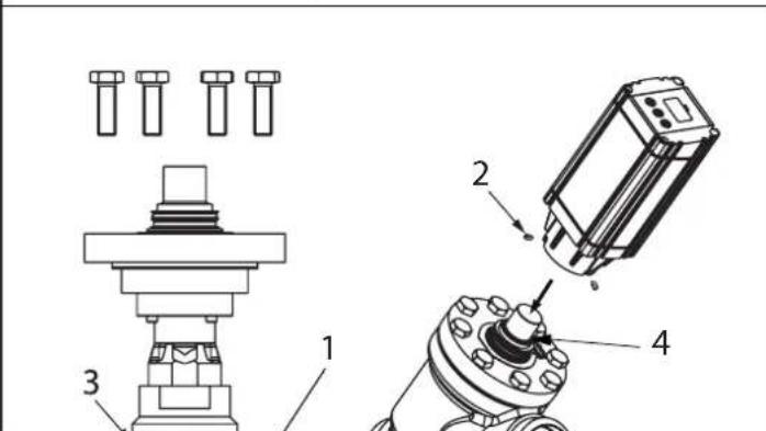 Technical diagram of a mechanical assembly with labeled parts including bolts, housing, and a motor component