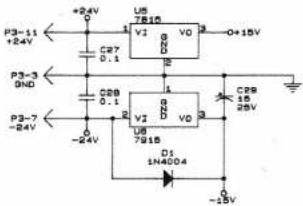 +24V P3-11 +24V C27 0.1 U5 7816 V1 8 V0 2 O+15V C28 0.1 C27 0.1 U6 7816 V1 8 V0 2 C29 15 25V P3-3 GND P3-7 -24V -24V D1 IN4004 -15V