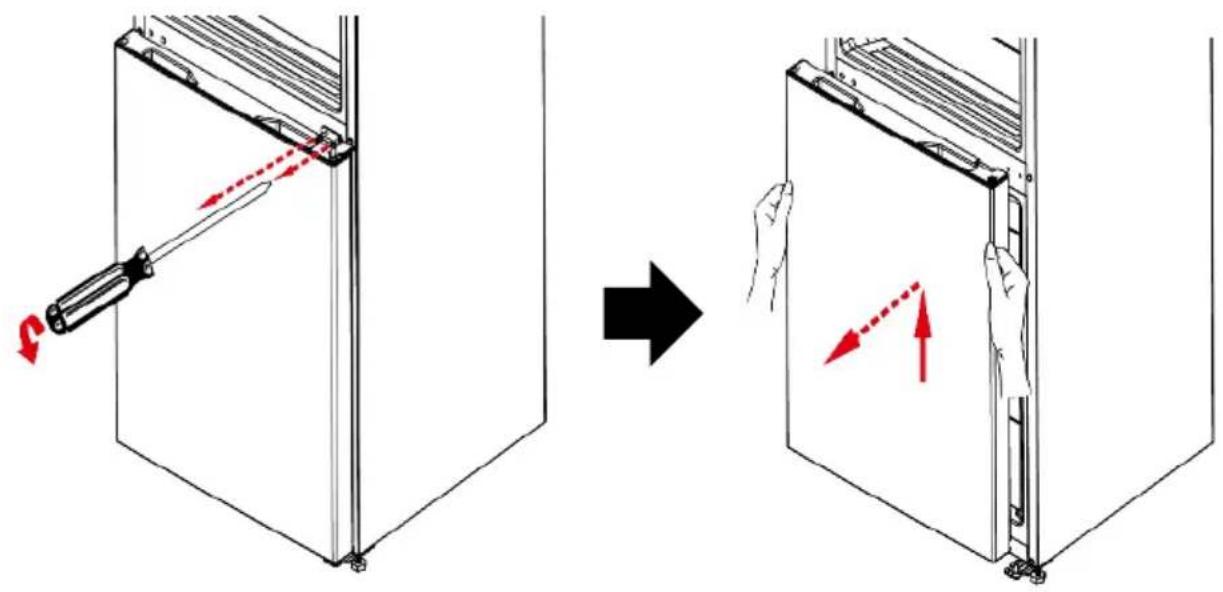 Diagram illustrating the process of lifting a device, showing tool positioning and red directional arrows indicating motion.