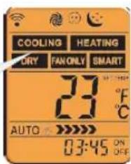 COOLING HEATING DRY FAN ONLY SMART 23 °F C AUTO 03:45 ON OFF