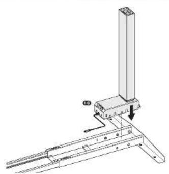 Technical diagram showing a mechanical assembly with labeled components and directional arrows indicating motion or force.