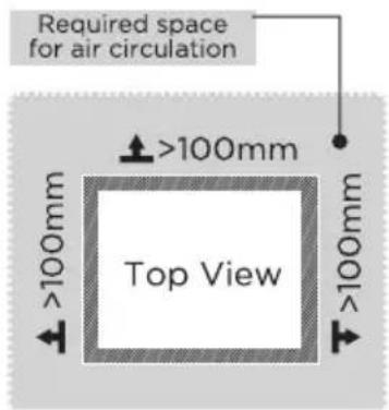 Required space for air circulation >100mm Top View >100mm >100mm >100mm