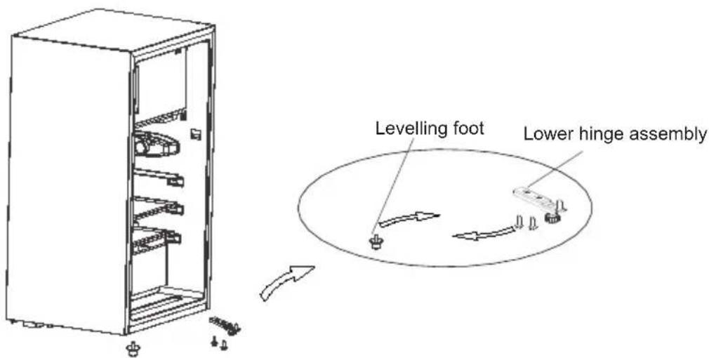 Levelling foot Lower hinge assembly