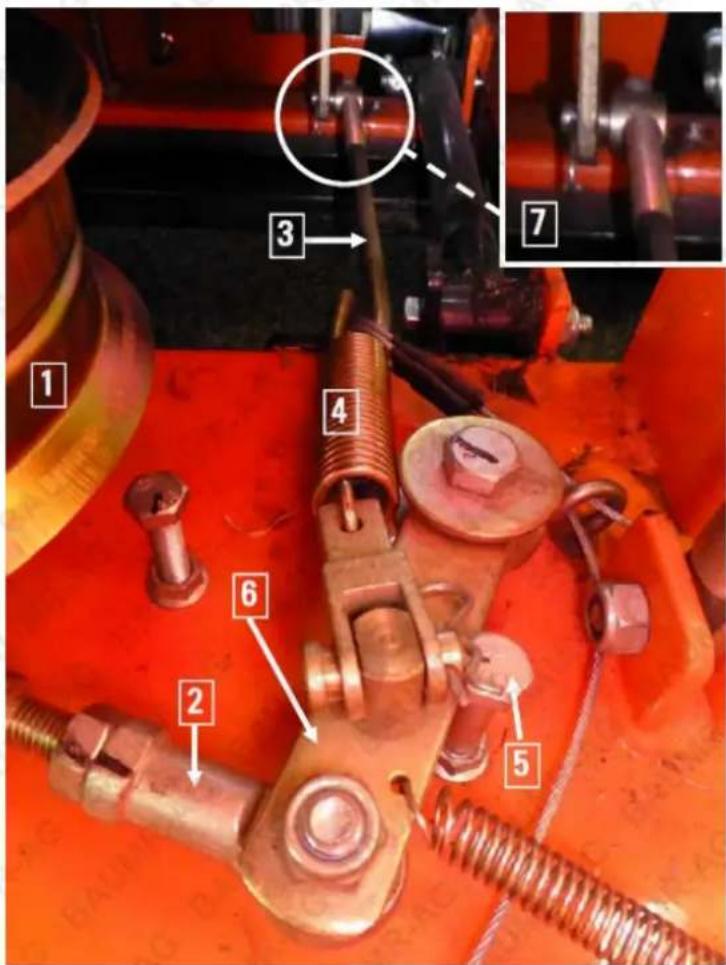 Labeled mechanical assembly diagram with numbered components and magnified detail view