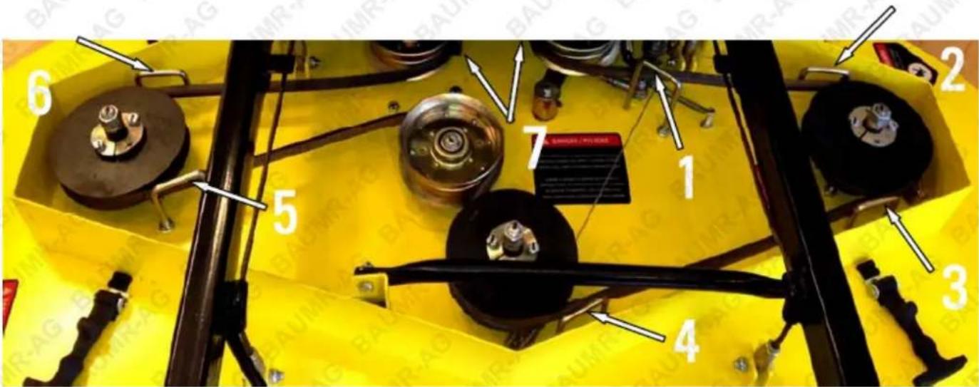 Labeled diagram of a mechanical or electrical component with numbered parts and directional arrows indicating assembly or inspection.