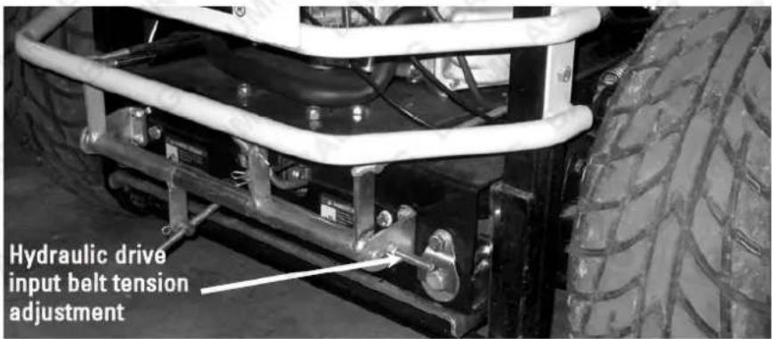 Hydraulic drive input belt tension adjustment
