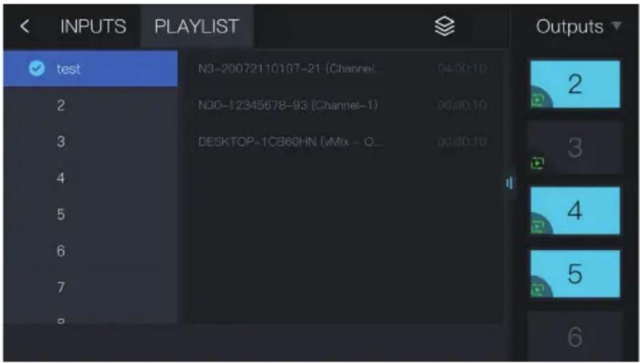 INPUTS PLAYLIST test N3-20072110107-21 (Channel) 04:00:10 N30-12345878-93 (Channel-1) 00:00:10 DESKTOP-1CB60HN [VMix - D...] 00:00:10 Outputs 2 3 4 5 6 7 6