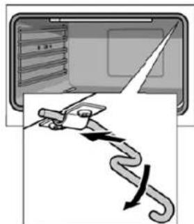 Diagram showing a cable being inserted into a device with directional arrows indicating motion or force.