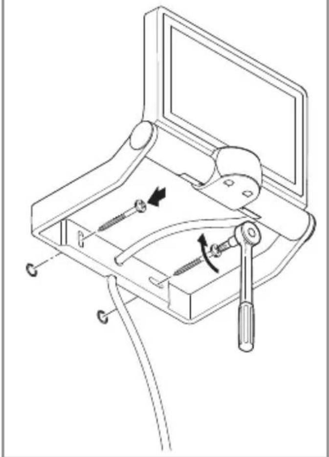 Technical line drawing of a mechanical clamp device with two screws and a lever mechanism (no text or symbols)