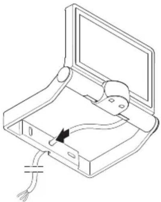 Line drawing of a mechanical device with a cable and directional arrow (no text or symbols)