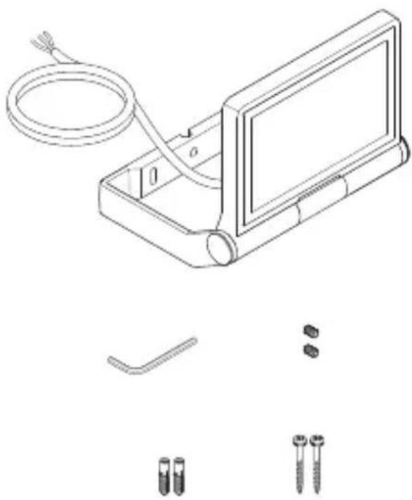 Technical line drawing of a medical or electrical device with cable, pins, and screws (no text or symbols)