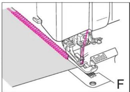 Technical line drawing of a sewing machine needle stitching fabric (no text or symbols)