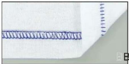 Close-up of a blue spiral thread being sewn on a white fabric, with no visible text or symbols.