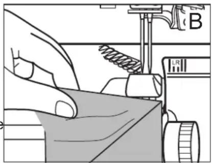 Illustration of a sewing machine needle stitching fabric, no text or symbols present