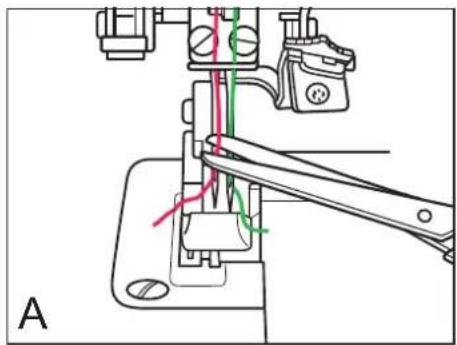 Technical line drawing of a sewing machine with needle and clamping mechanism (no text or symbols)